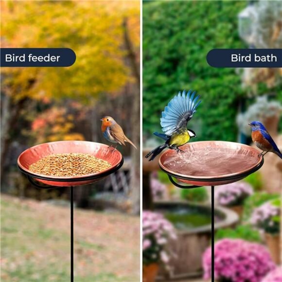 Pure Copper Hand Hammered Standing Bird Bath and Feeder w/Iron - Picture 3 of 7